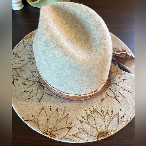 Custom Burned Lack of Color Mandala Sunflower Fedora - Picture 7 of 12